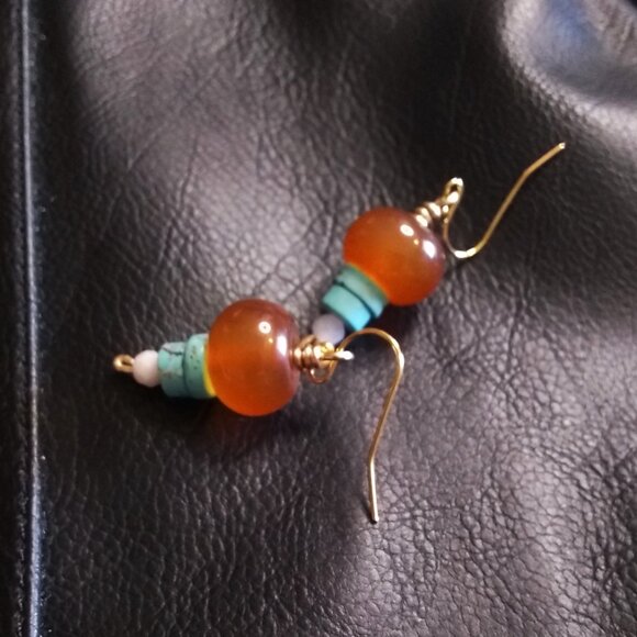Colorful Chunky Monkeys! Get Seen & Turn Heads! Orange & Turquoise Stone Earring - Picture 6 of 11